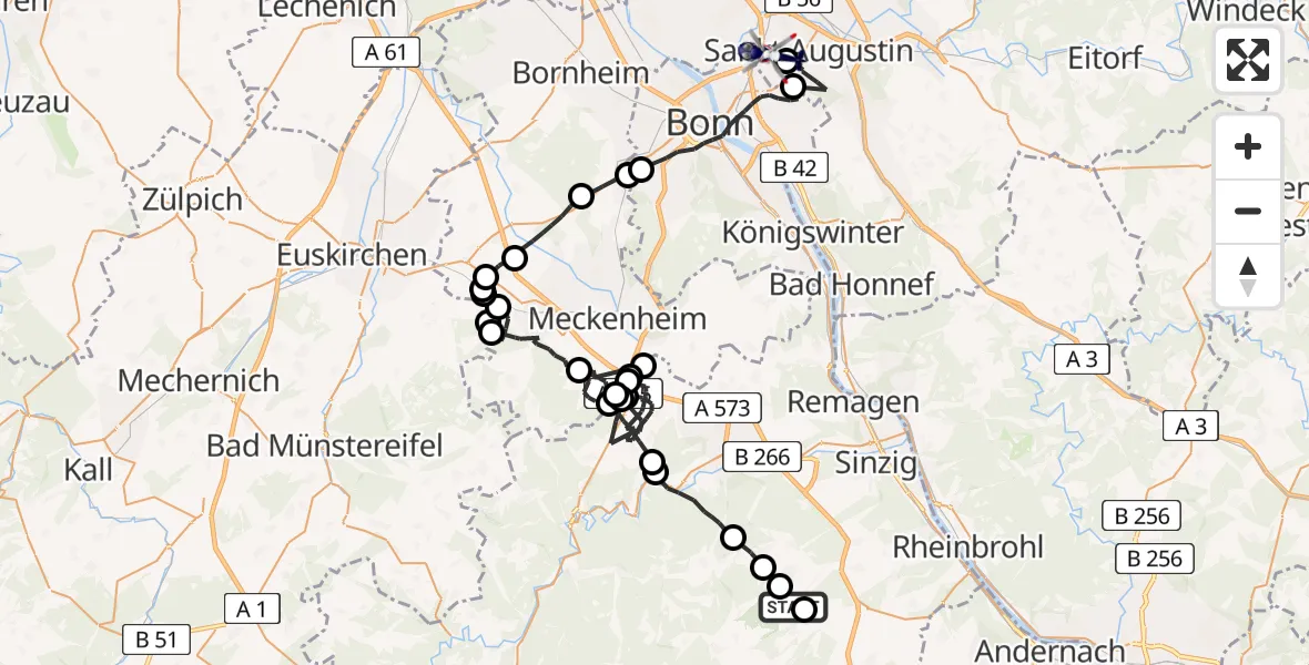 Flugroute Polizeihubschrauber Oberdürenbach - Sankt Augustin, 09 Juli 2026, 08:57