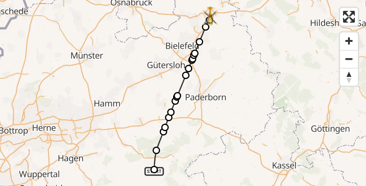 Flugroute Rettungshubschrauber Eslohe (Sauerland) - Bad Oeynhausen, 09 Juli 2026, 09:06