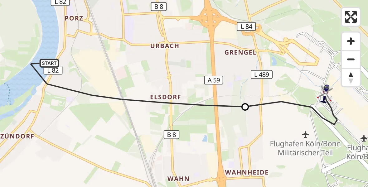 Flugroute Polizeihubschrauber Köln - Köln Bonn Flughafen, 09 Juli 2026, 09:15