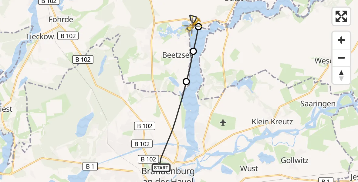 Flugroute Rettungshubschrauber Brandenburg an der Havel - Beetzsee, 09 Juli 2026, 09:18