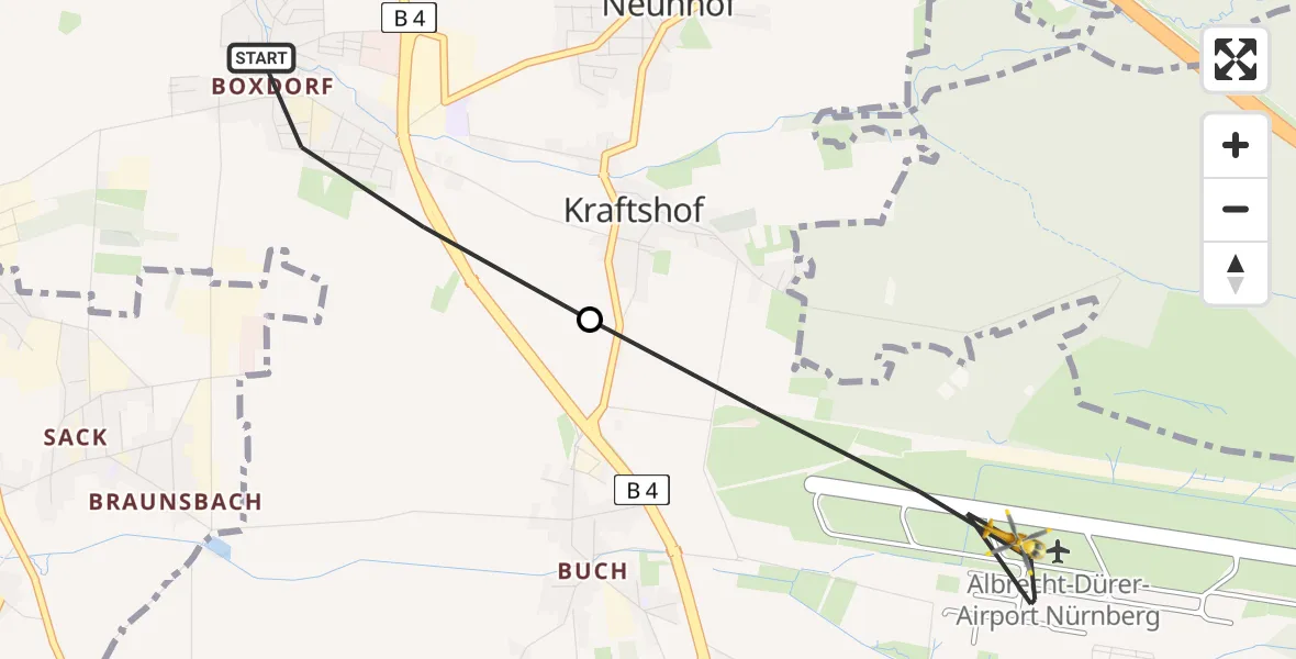 Flugroute Ambulanzhubschrauber Nürnberg - Flughafen Nuremberg, 09 Juli 2026, 09:18