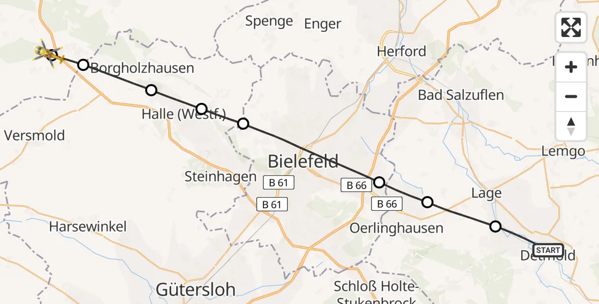 Flugroute Rettungshubschrauber Detmold - Bad Rothenfelde, 09 Juli 2026, 09:22