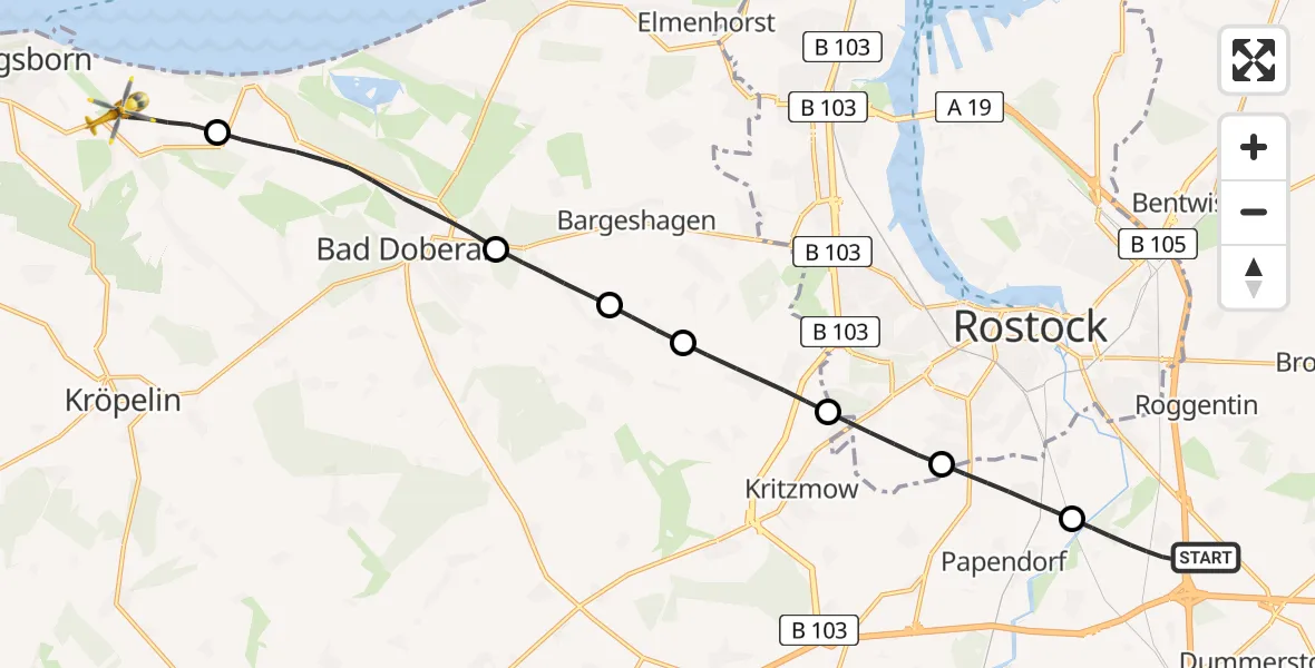 Flugroute Ambulanzhubschrauber Dummerstorf - Wittenbeck, 09 Juli 2026, 09:23