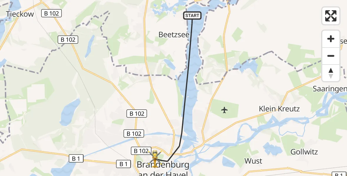 Flugroute Rettungshubschrauber Brandenburg an der Havel - Brandenburg an der Havel, 09 Juli 2026, 09:36