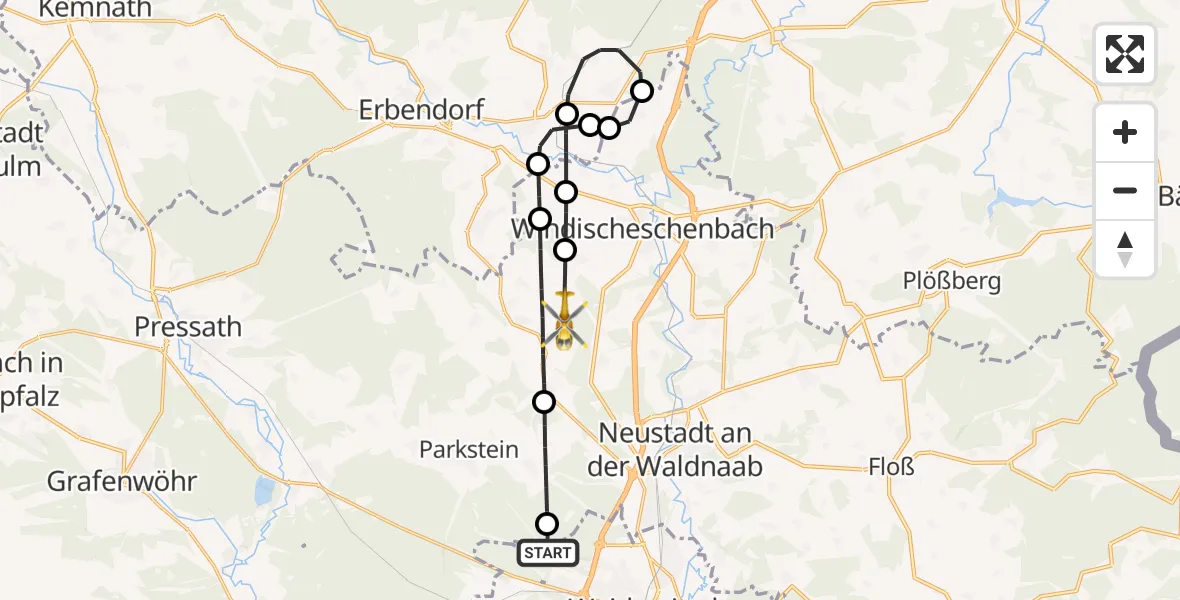Flugroute Ambulanzhubschrauber Parkstein - Kirchendemenreuth, 09 Juli 2026, 09:44