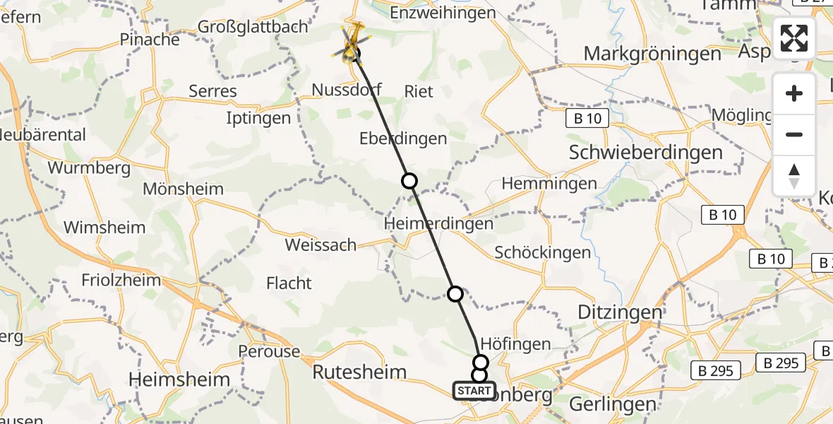 Flugroute Rettungshubschrauber Leonberg Hospital - Vaihingen an der Enz, 09 Juli 2026, 09:46