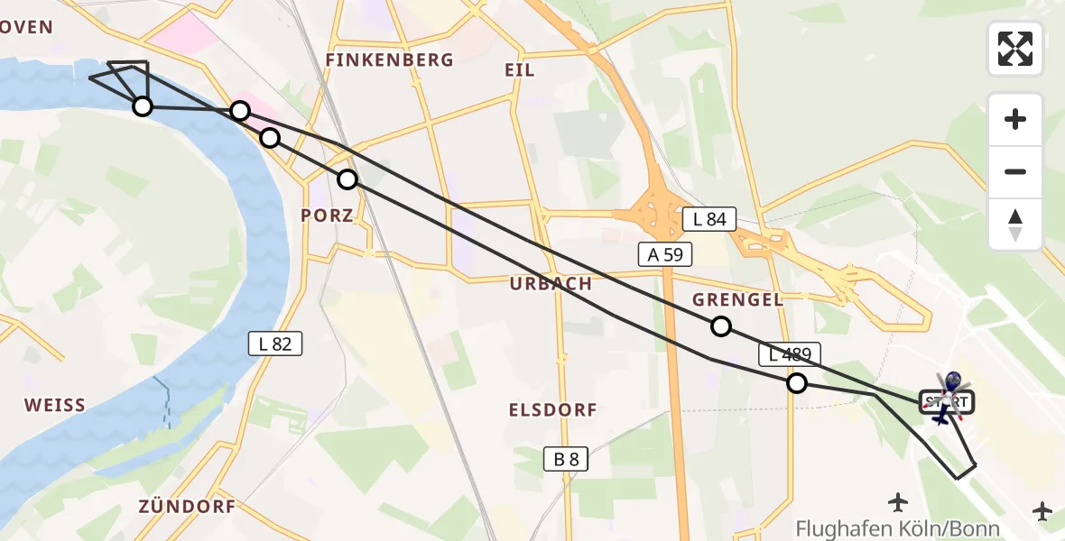 Flugroute Polizeihubschrauber Köln Bonn Flughafen - Köln Bonn Flughafen, 09 Juli 2026, 09:49