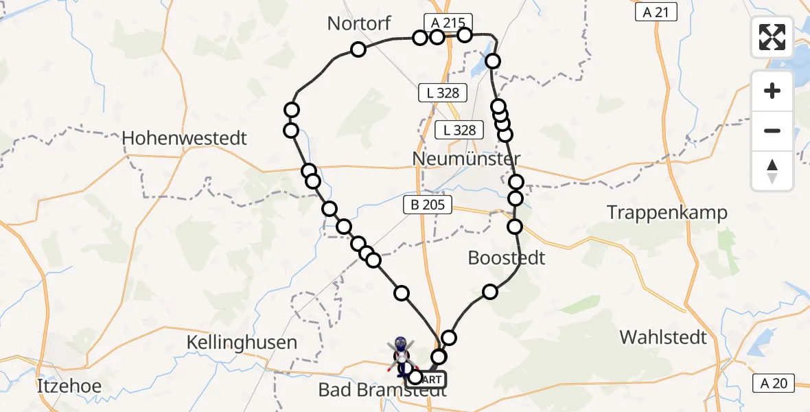 Flugroute Polizeihubschrauber Bimöhlen - Bad Bramstedt, 09 Juli 2026, 09:59