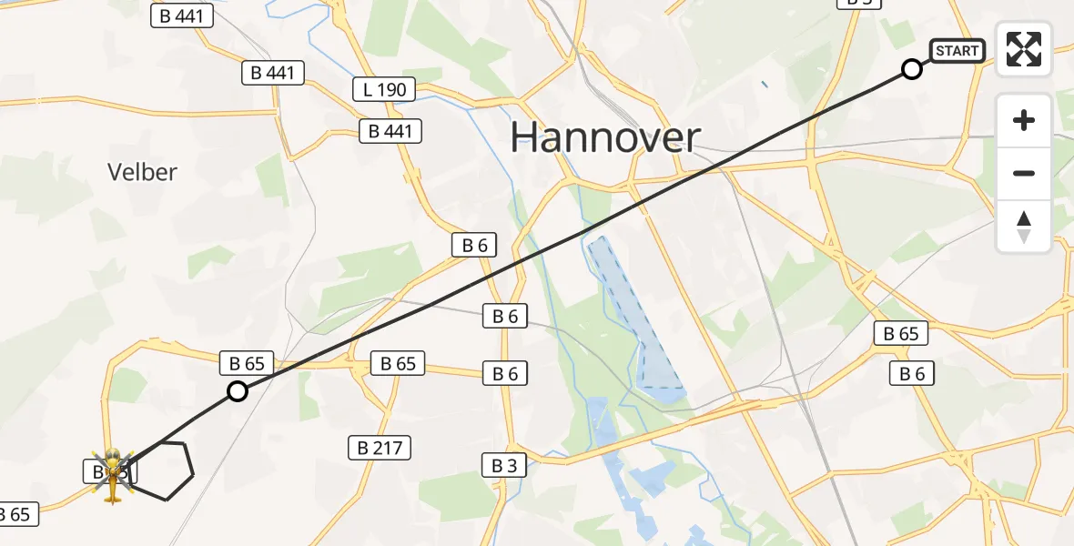 Flugroute Rettungshubschrauber Hannover Luftrettung Hubschrauberlandeplatz (Christoph 4) - Ronnenberg, 09 Juli 2026, 09:59