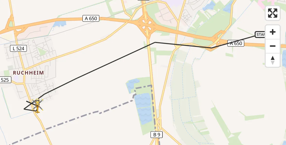 Flugroute Rettungshubschrauber Ludwigshafen am Rhein - Ludwigshafen am Rhein, 09 Juli 2026, 10:00