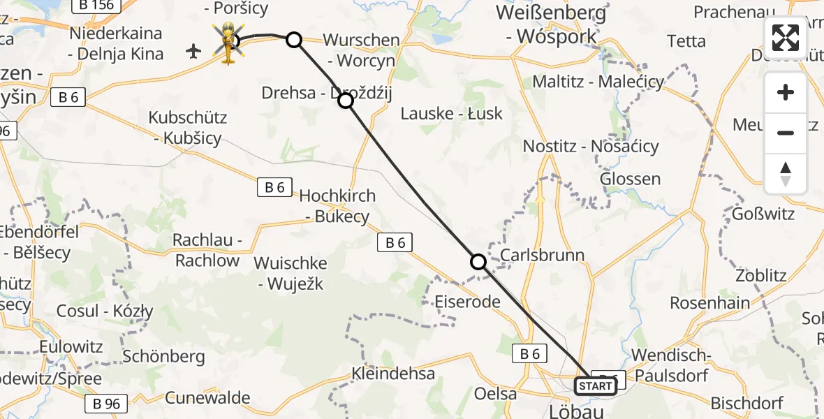 Flugroute Rettungshubschrauber Löbau - Bautzen Flugplatz, 09 Juli 2026, 10:04