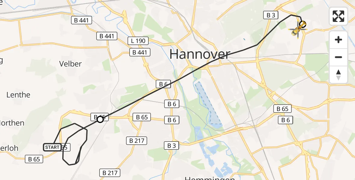Flugroute Rettungshubschrauber Ronnenberg - Hannover Luftrettung Hubschrauberlandeplatz (Christoph 4), 09 Juli 2026, 10:11