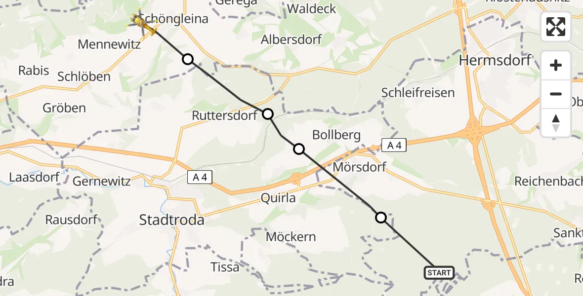 Flugroute Rettungshubschrauber St. Gangloff - Schöngleina, 09 Juli 2026, 10:38