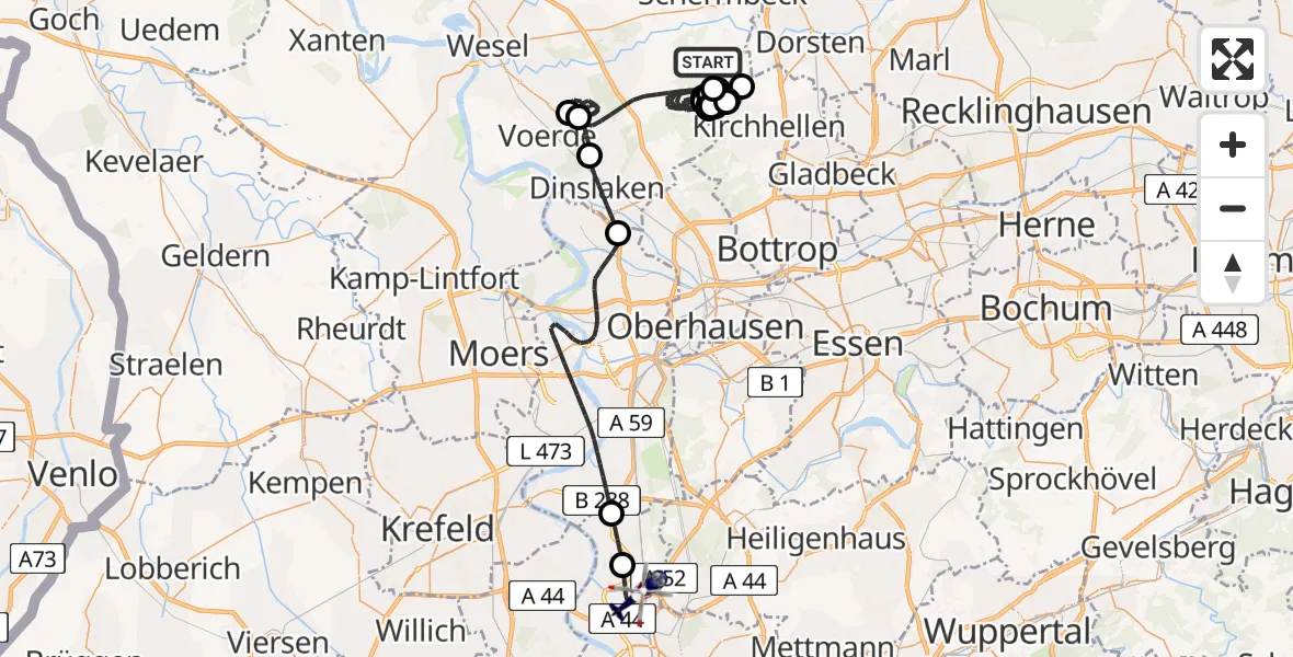 Flugroute Polizeihubschrauber Schermbeck - Düsseldorf Flughafen, 09 Juli 2026, 10:40