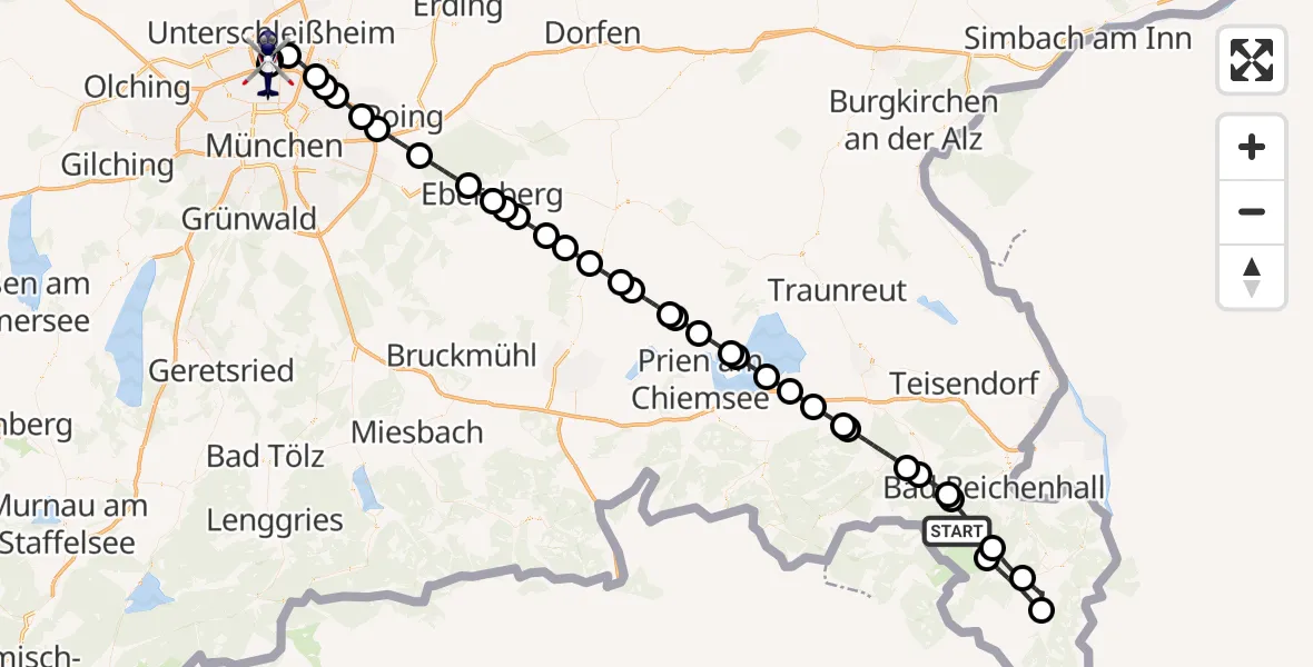 Flugroute Polizeihubschrauber Schneizlreuth - Oberschleißheim, 09 Juli 2026, 10:49