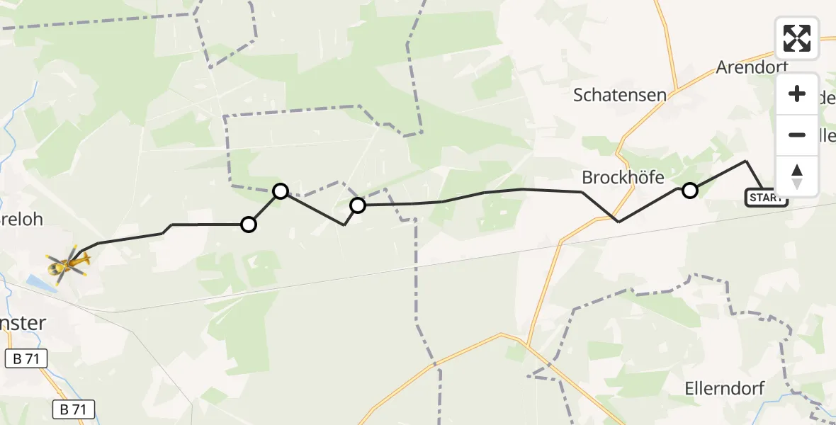 Flugroute Rettungshubschrauber Hanstedt - Munster, 09 Juli 2026, 10:55