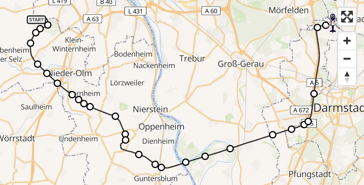Flugroute Polizeihubschrauber Mainz-Finthen Flugplatz - Flughafen Frankfurt-Egelsbach, 09 Juli 2026, 11:10