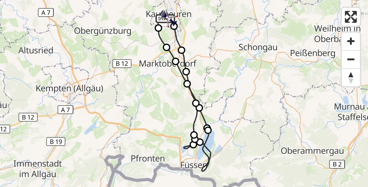 Flugroute Polizeihubschrauber Kaufbeuren - Kaufbeuren, 09 Juli 2026, 11:11