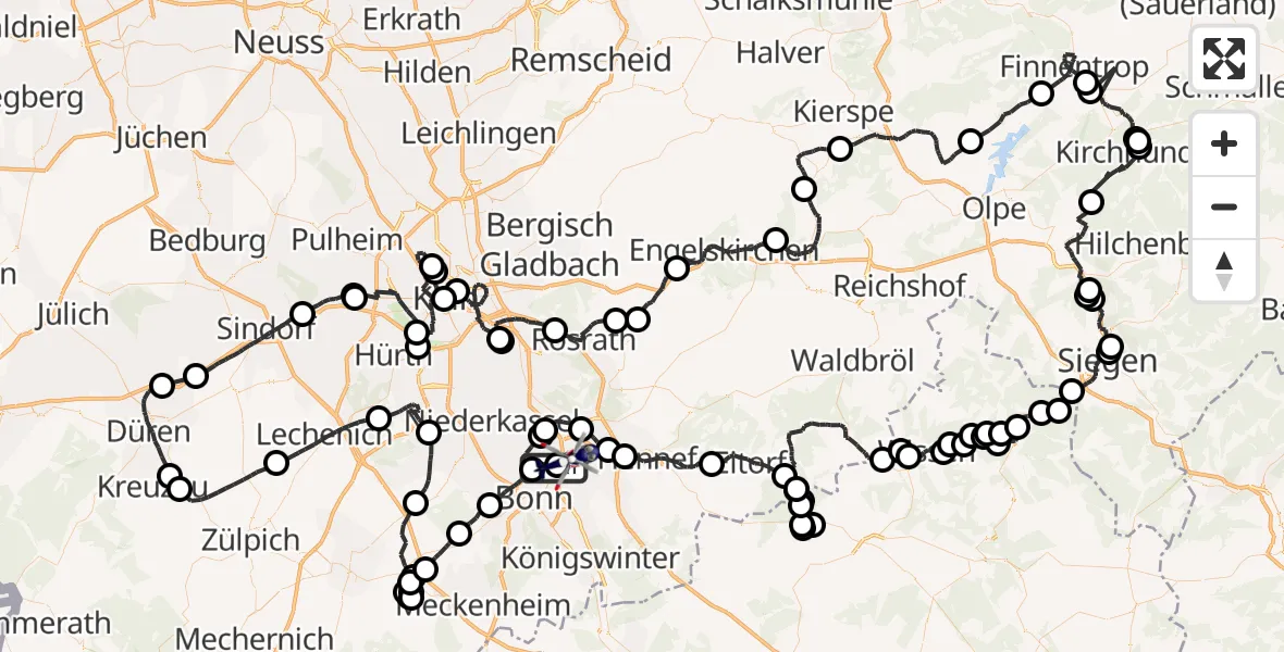 Flugroute Polizeihubschrauber Bonn - Sankt Augustin, 09 Juli 2026, 11:17