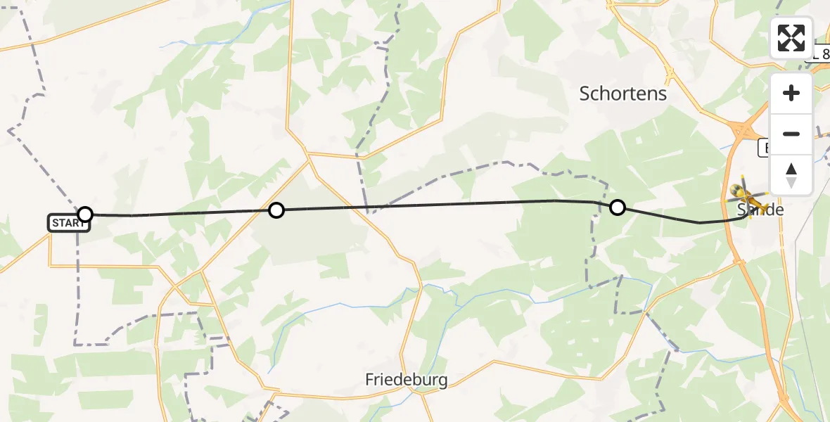 Flugroute Rettungshubschrauber Aurich - Sande, 09 Juli 2026, 11:26