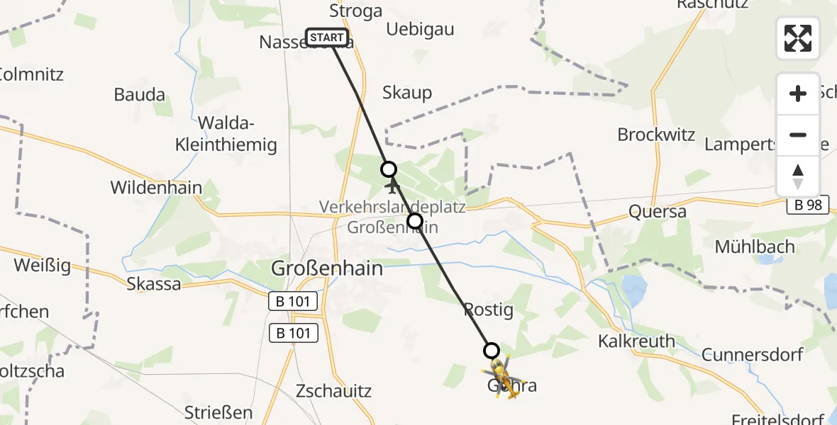 Flugroute Rettungshubschrauber Großenhain - Ebersbach, 09 Juli 2026, 11:27