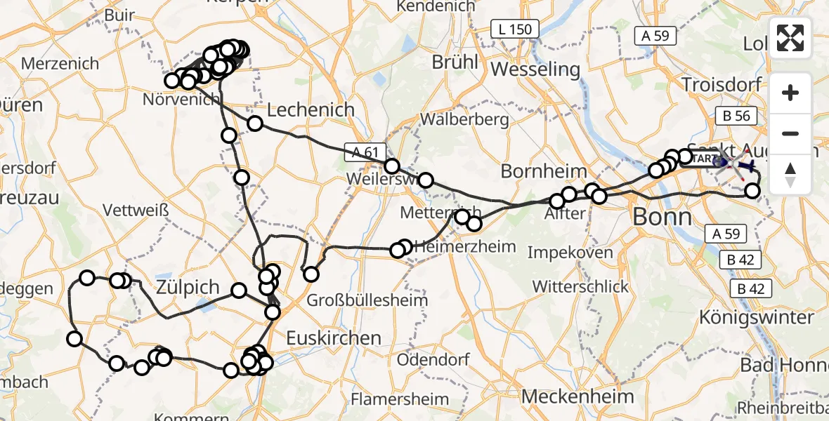 Flugroute Polizeihubschrauber Sankt Augustin - Sankt Augustin, 09 Juli 2026, 11:29