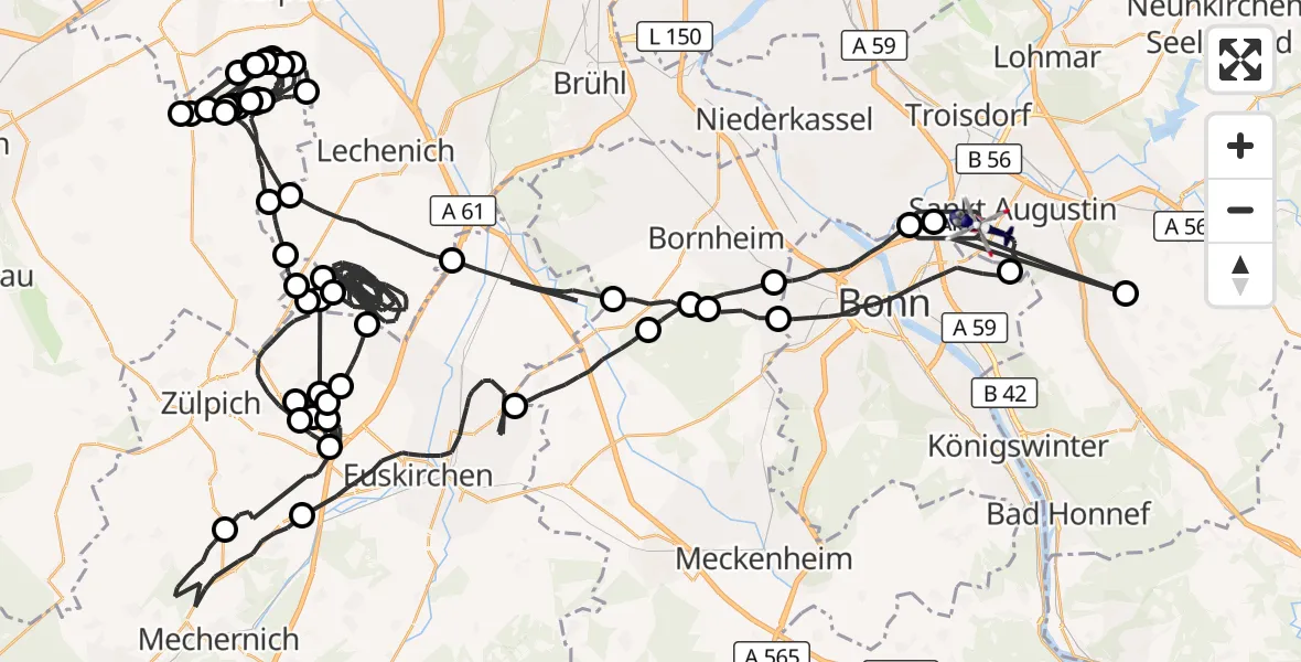 Flugroute Polizeihubschrauber Sankt Augustin - Bonn-Hangelar Flugplatz, 09 Juli 2026, 11:32