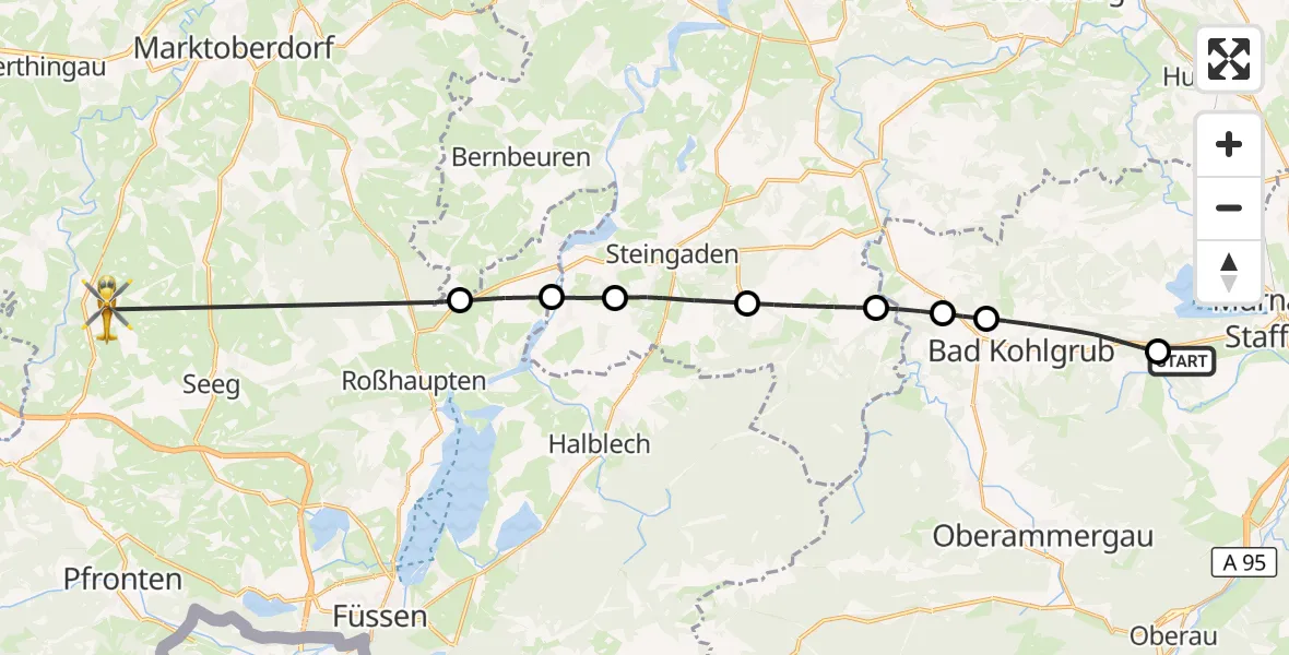 Flugroute Rettungshubschrauber Murnau a.Staffelsee - Rückholz, 09 Juli 2026, 11:34