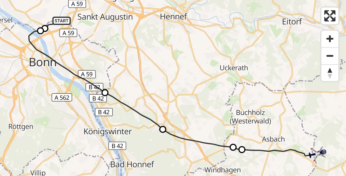 Flugroute Polizeihubschrauber Bonn - Kescheid, 09 Juli 2026, 11:34