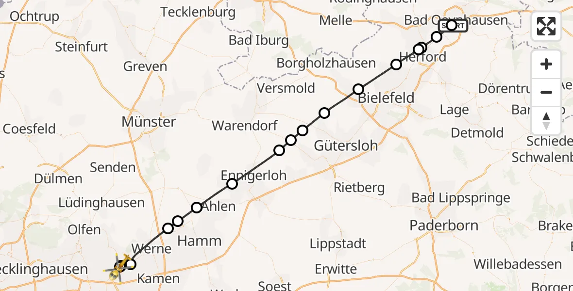 Flugroute Rettungshubschrauber Bad Oeynhausen - Sankt Marien Hospital, 09 Juli 2026, 11:44