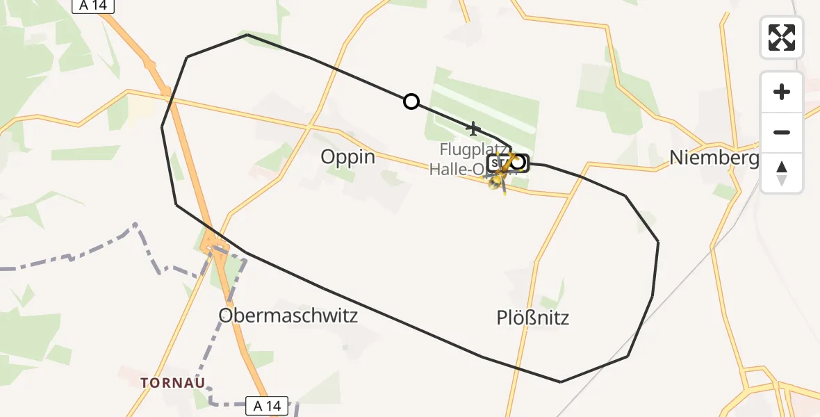 Flugroute Rettungshubschrauber Halle-Oppin Flugplatz - Halle-Oppin Flugplatz, 09 Juli 2026, 11:47