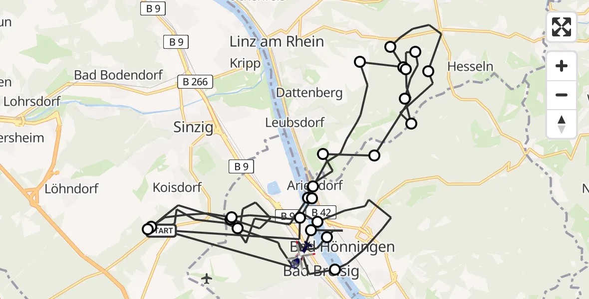 Flugroute Polizeihubschrauber Sinzig - Bad Breisig, 09 Juli 2026, 11:50