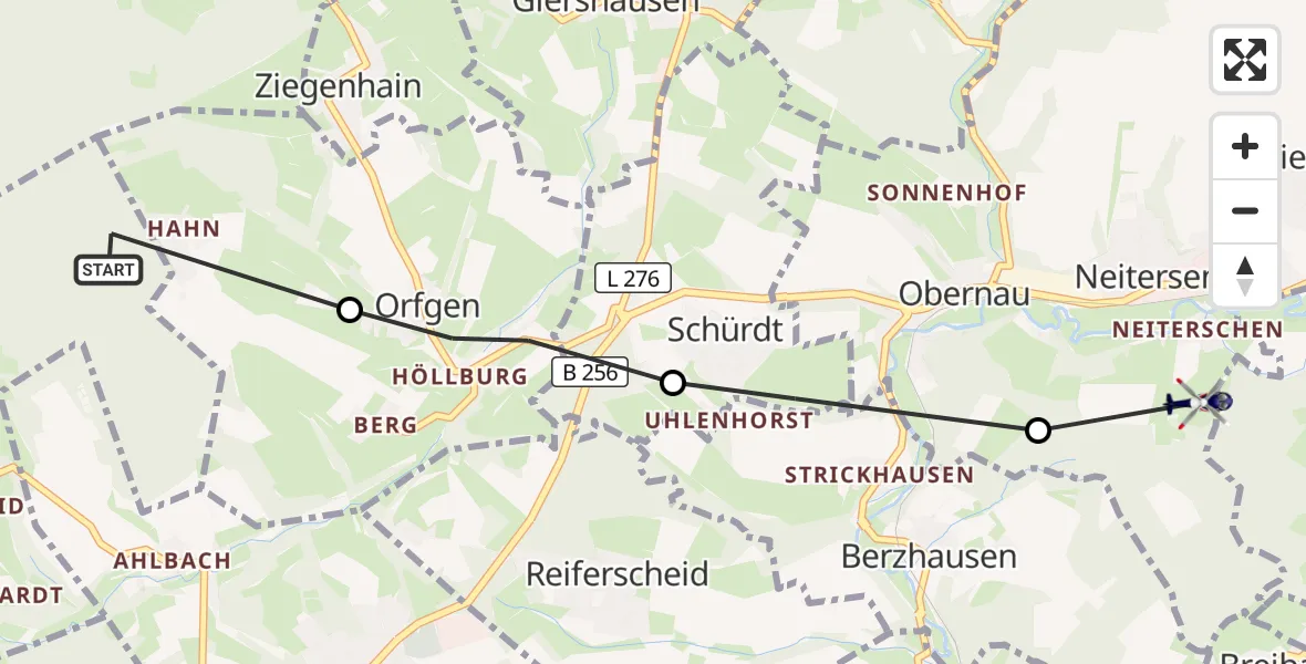 Flugroute Polizeihubschrauber Kescheid - Neitersen, 09 Juli 2026, 12:01