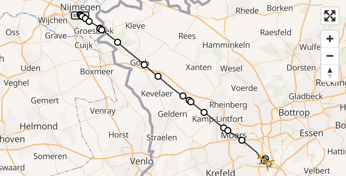 Flugroute Rettungshubschrauber Radboud Universitair Medisch Centrum - Duisburg, 09 Juli 2026, 12:23