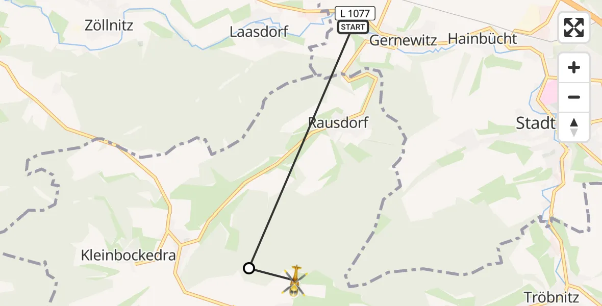 Flugroute Rettungshubschrauber Stadtroda - Gneus, 09 Juli 2026, 12:24
