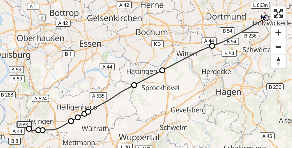 Flugroute Polizeihubschrauber Düsseldorf Flughafen - Dortmund Flughafen, 09 Juli 2026, 12:41