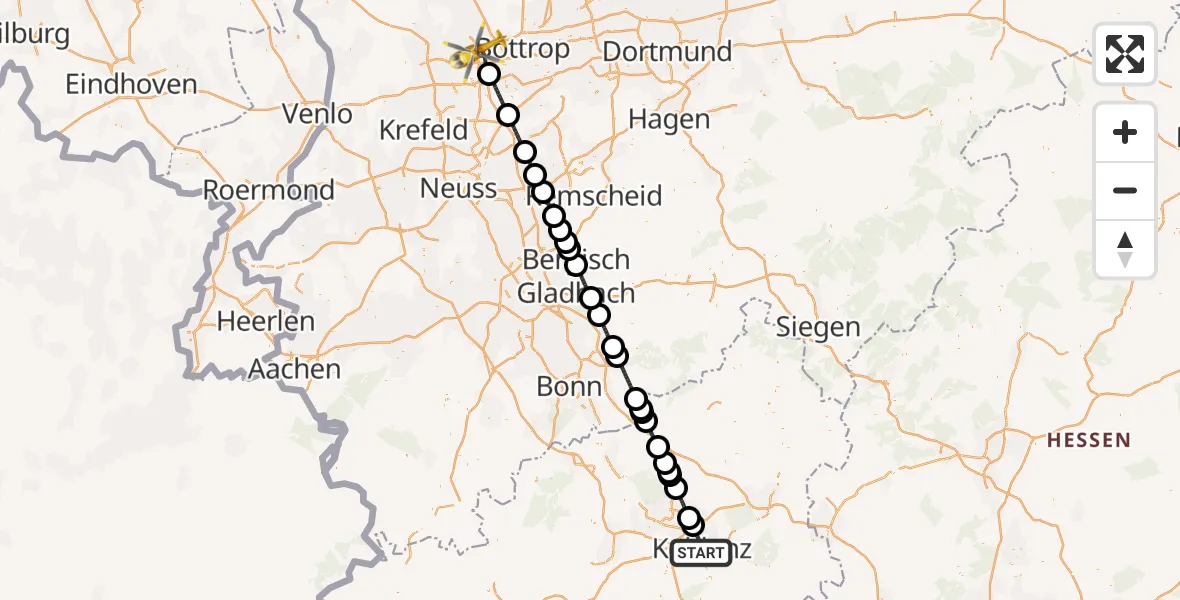 Flugroute Rettungshubschrauber Koblenz - Duisburg, 09 Juli 2026, 12:41