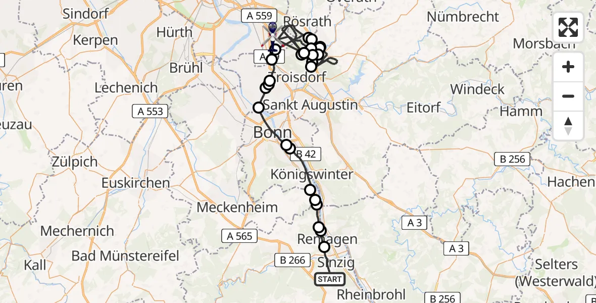 Flugroute Polizeihubschrauber Sinzig - Köln Bonn Flughafen, 09 Juli 2026, 12:49
