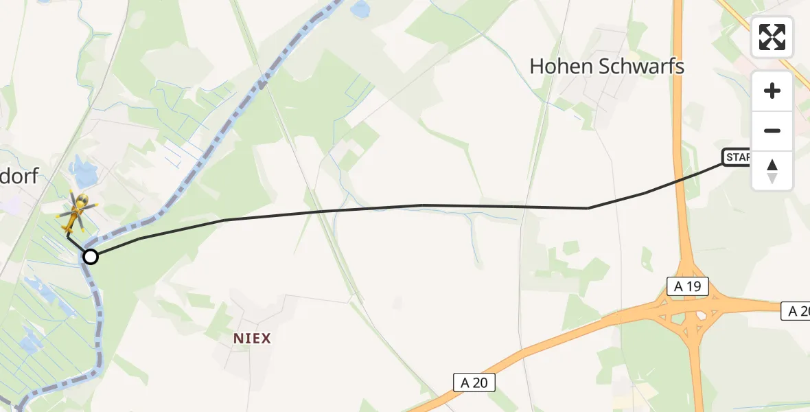 Flugroute Ambulanzhubschrauber Dummerstorf - Papendorf, 09 Juli 2026, 12:58