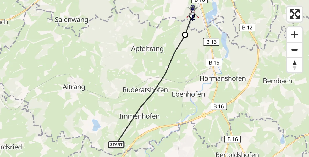 Flugroute Polizeihubschrauber Ruderatshofen - Kaufbeuren, 09 Juli 2026, 13:03