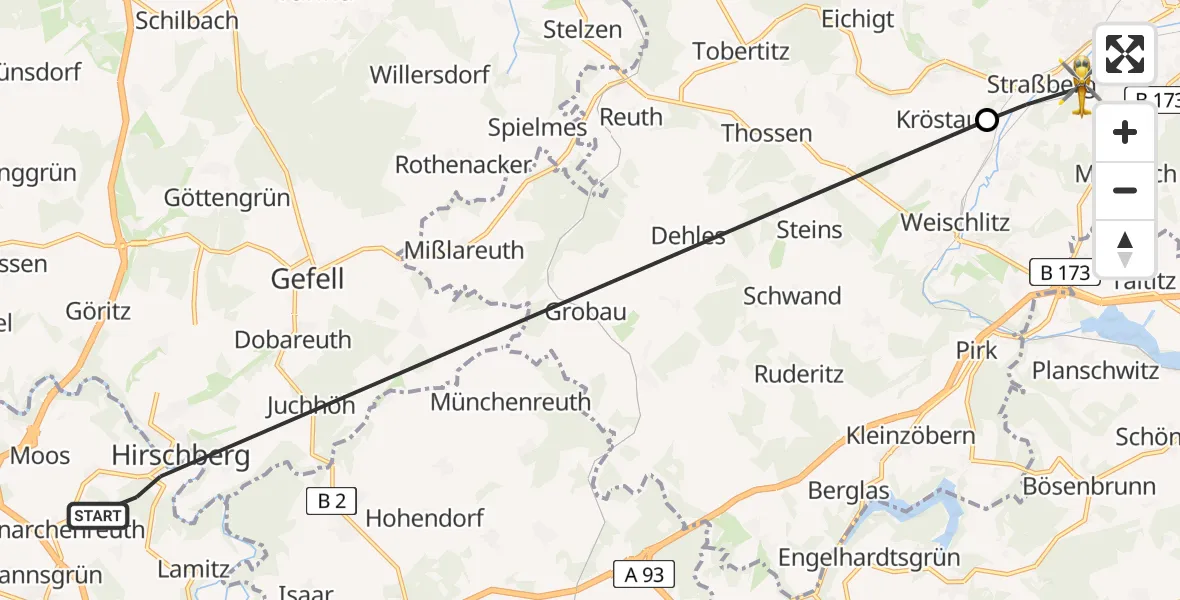 Flugroute Rettungshubschrauber Berg - Plauen, 09 Juli 2026, 13:23