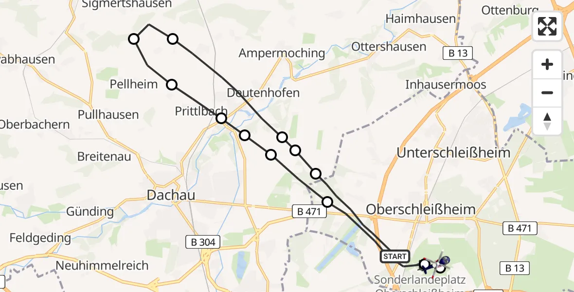 Flugroute Polizeihubschrauber Oberschleißheim - Schleissheim Flugplatz, 09 Juli 2026, 13:24