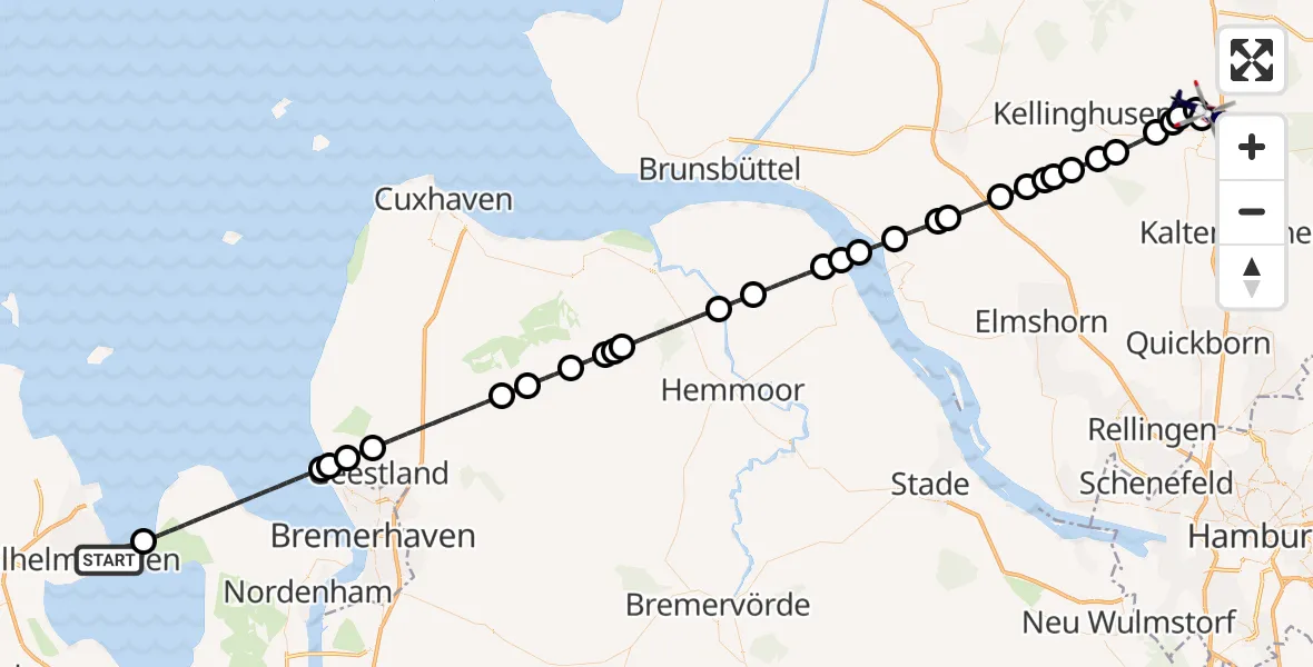 Flugroute Polizeihubschrauber Wilhelmshaven - Wiemersdorf, 09 Juli 2026, 13:26