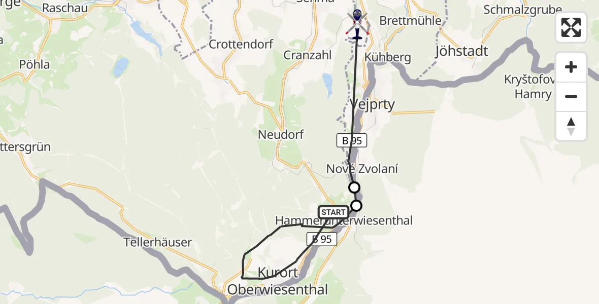 Flugroute Polizeihubschrauber Oberwiesenthal - Sehmatal, 09 Juli 2026, 13:29