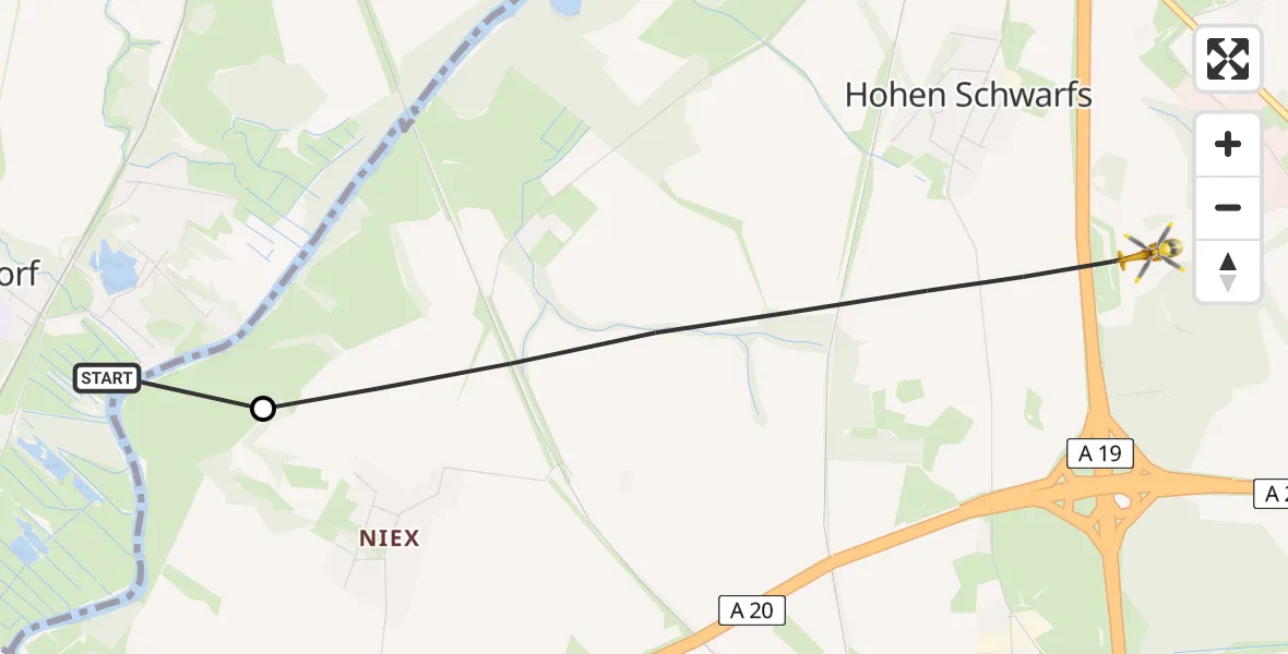 Flugroute Ambulanzhubschrauber Papendorf - Dummerstorf, 09 Juli 2026, 13:36
