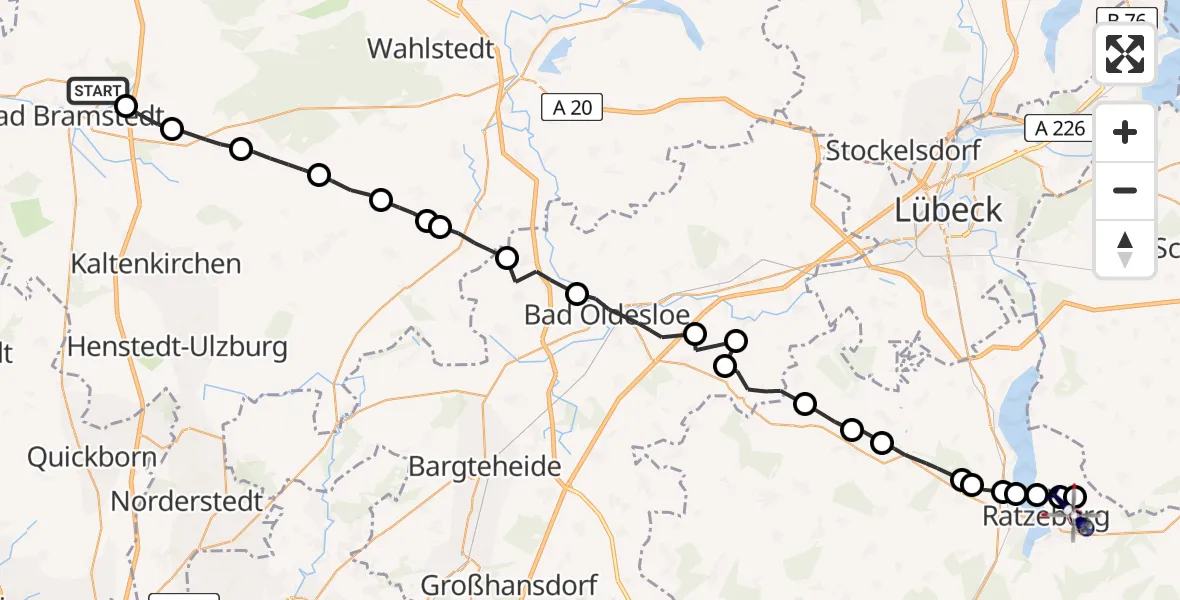 Flugroute Polizeihubschrauber Bad Bramstedt - Mechow, 09 Juli 2026, 13:55