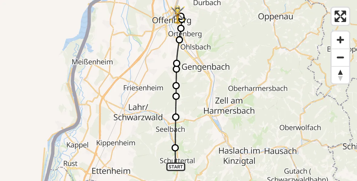 Flugroute Rettungshubschrauber Schuttertal - Offenburg, 09 Juli 2026, 13:56
