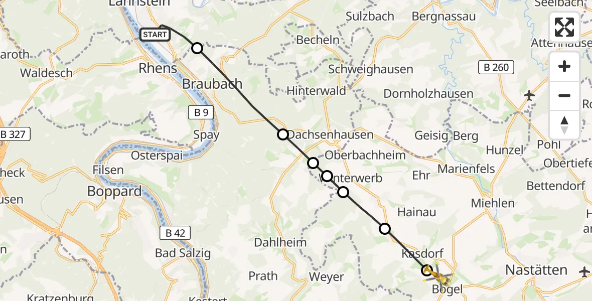 Flugroute Rettungshubschrauber Lahnstein - Ruppertshofen, 09 Juli 2026, 14:14
