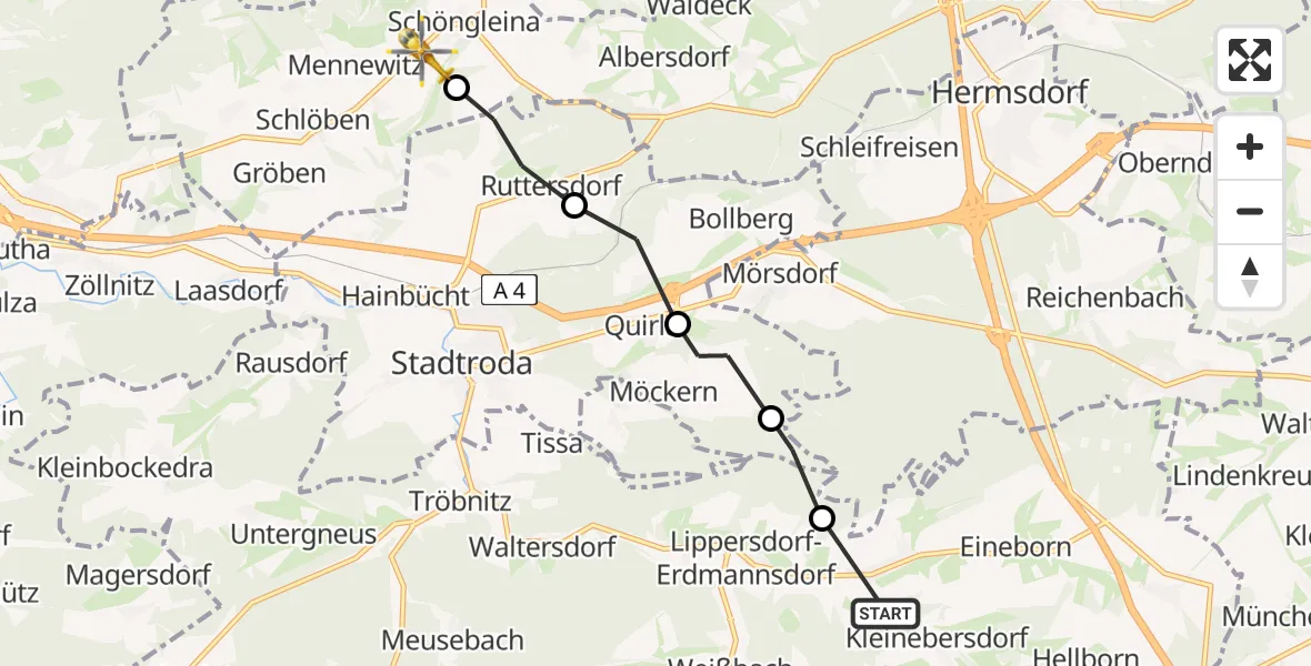 Flugroute Rettungshubschrauber Ottendorf - Schöngleina, 09 Juli 2026, 14:26