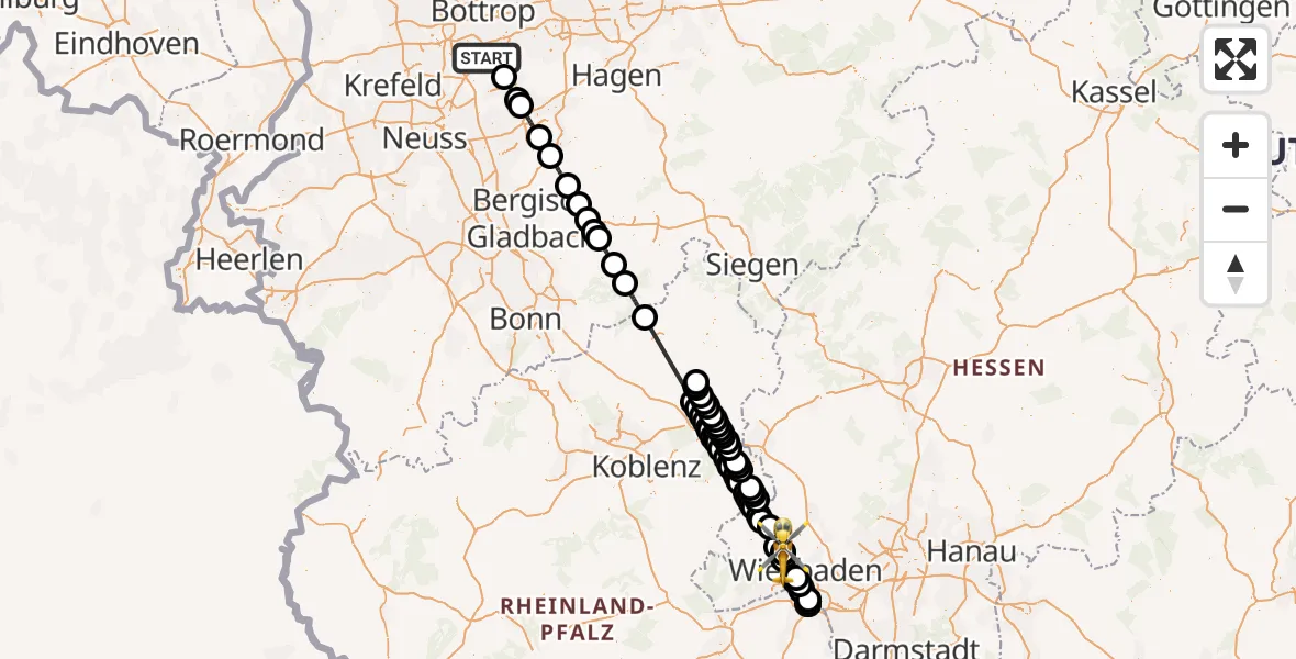 Flugroute Rettungshubschrauber Essen - Taunusstein, 09 Juli 2026, 14:38